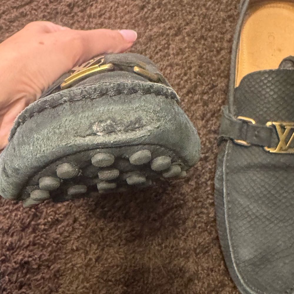 Louis Vuitton Gray Leather Loafers with Gold Hardware - Picture 2 of 9